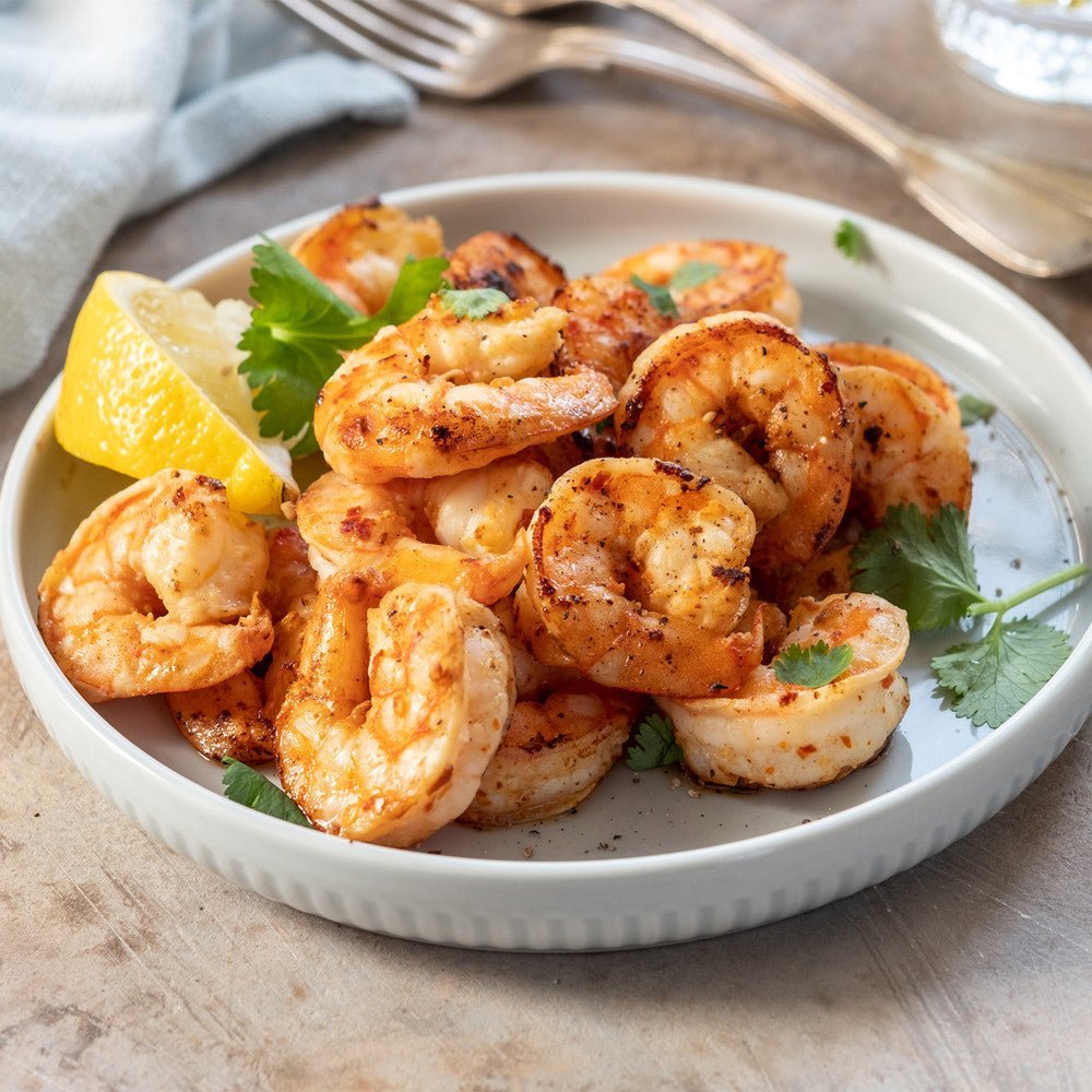 Seared wild Louisiana shrimp with lemon and cilantro