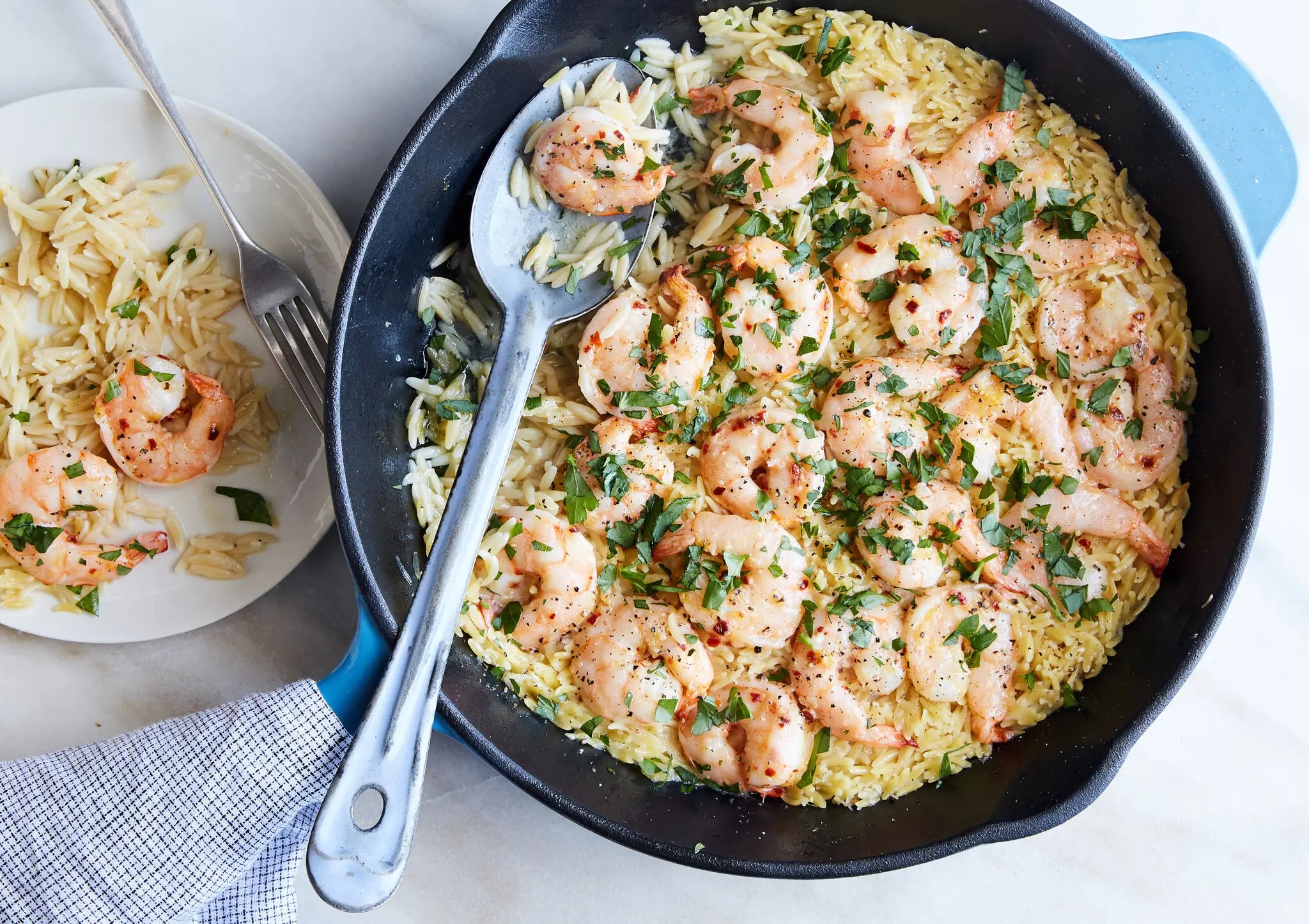 One-Pan Shrimp Scampi with Orzo (Using Frozen Shrimp)